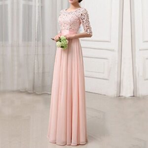 Women Dress Lace Chiffon Half Sleeve Slim Maxi Long Gown Elegant Princess Evening Party One-Piece pekdi