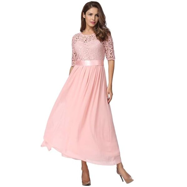 Women Dress Lace Chiffon Half Sleeve Slim Maxi Long Gown Elegant Princess Evening Party One-Piece pekdi - Image 5