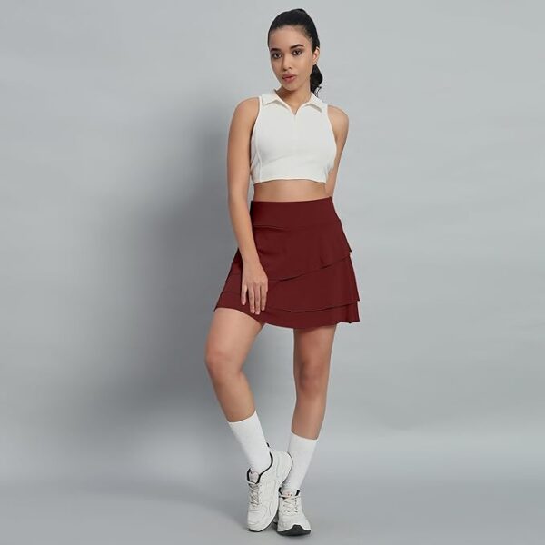 Mehrang Skirt with Shorts for Women's & Girl's Solid High Waist Flared Skater Short Mini 3 Layer Skirt - Image 6