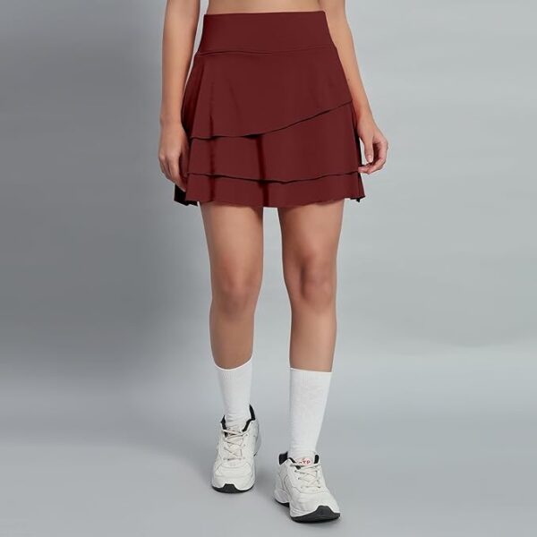 Mehrang Skirt with Shorts for Women's & Girl's Solid High Waist Flared Skater Short Mini 3 Layer Skirt - Image 5