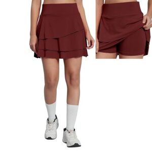 Mehrang Skirt with Shorts for Women's & Girl's Solid High Waist Flared Skater Short Mini 3 Layer Skirt