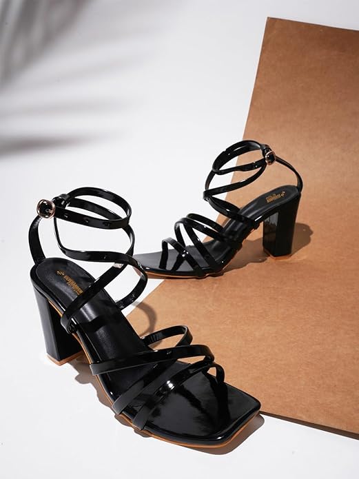 SilverArrow Casual and Classy Block Heel Chunky Heel Sandals Light Weight Comfortable & Trendy Strappy Party Heels for Girls & Women - Image 3