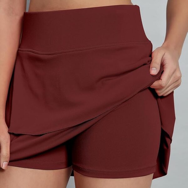 Mehrang Skirt with Shorts for Women's & Girl's Solid High Waist Flared Skater Short Mini 3 Layer Skirt - Image 2